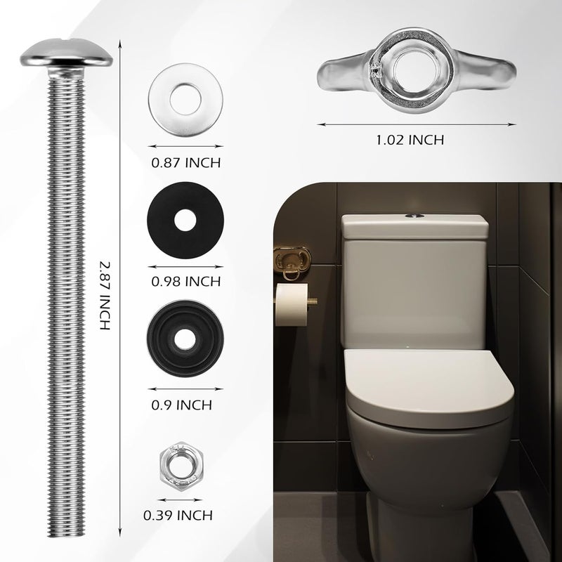 AUGHOA 2 PCS Universal Tank to Bowl Bolt Kit, Heavy Duty Toilet Tank Bolts Replacement Kit, Stainless Steel Toilet Seat Screws and Waterproof Rubber Washers - Image 3