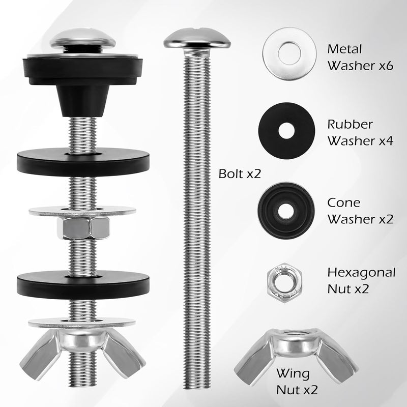 AUGHOA 2 PCS Universal Tank to Bowl Bolt Kit, Heavy Duty Toilet Tank Bolts Replacement Kit, Stainless Steel Toilet Seat Screws and Waterproof Rubber Washers - Image 4