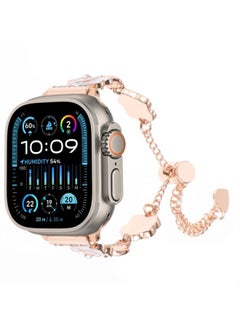 Replacement Strap For Apple Watch Ultra 49mm Camellia Metal Chain Bracelet Watch Band White Rose Gold