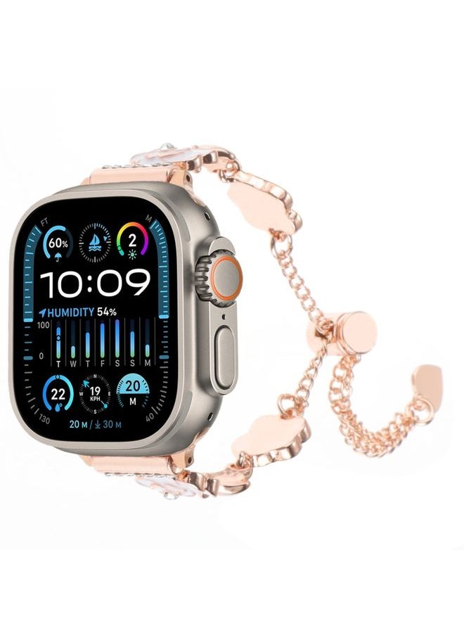 Generic - Replacement Strap For Apple Watch Ultra 49mm Camellia Metal Chain Bracelet Watch Band White Rose Gold - Image 1