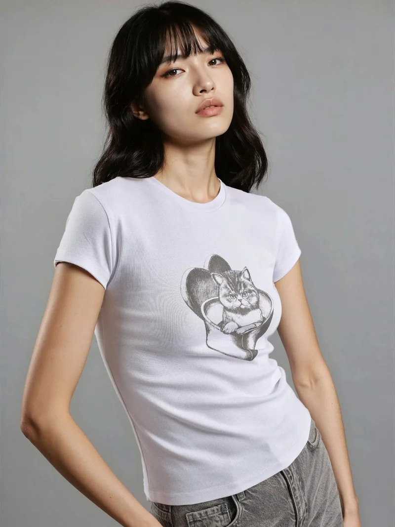 Busem BUSEM Printed Fitted Crew Neck Knitted Crop Top