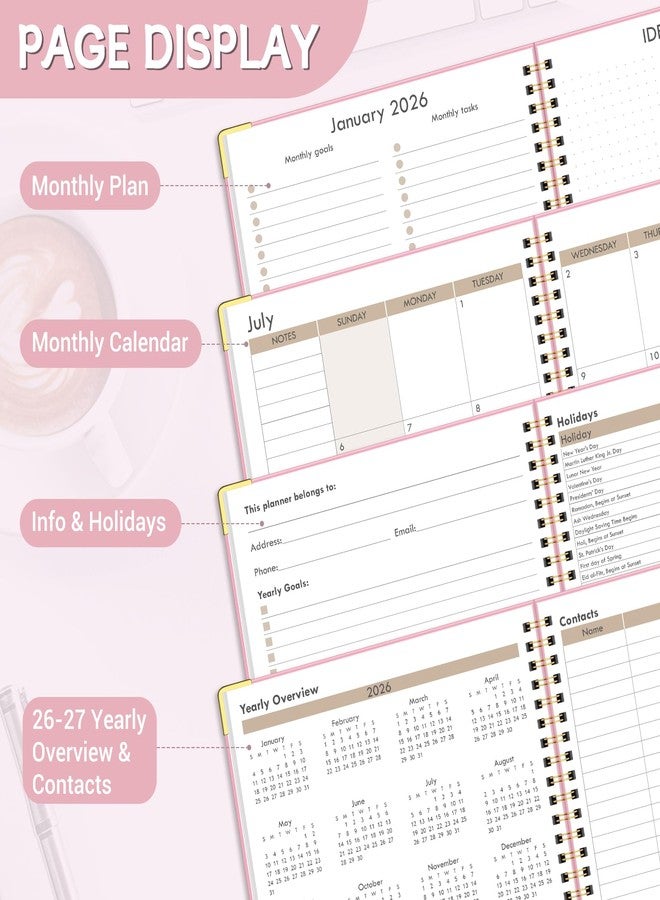 Blugool 2026-2027 Monthly Planner for Jan 2026-Dec 2027, 7.4" x 10.2" 24-Month Calendar Planner, 2 Years Spiral Hardcover Calendar for School & Office, Pink - Image 5