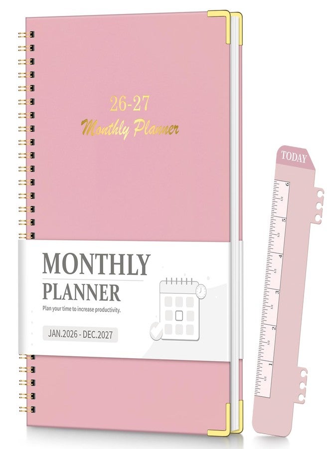 Blugool 2026-2027 Monthly Planner for Jan 2026-Dec 2027, 7.4" x 10.2" 24-Month Calendar Planner, 2 Years Spiral Hardcover Calendar for School & Office, Pink - Image 1
