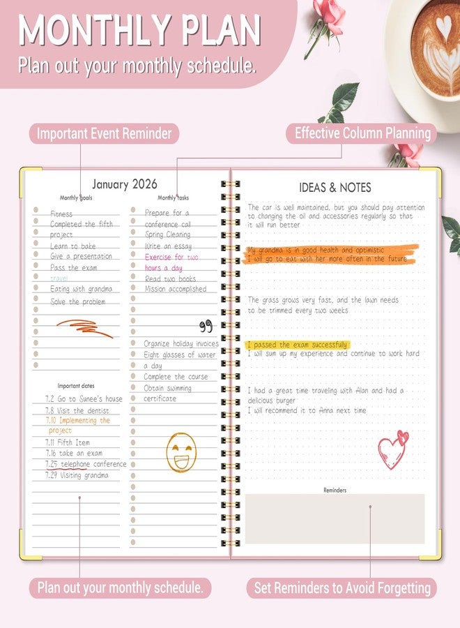 Blugool 2026-2027 Monthly Planner for Jan 2026-Dec 2027, 7.4" x 10.2" 24-Month Calendar Planner, 2 Years Spiral Hardcover Calendar for School & Office, Pink - Image 4