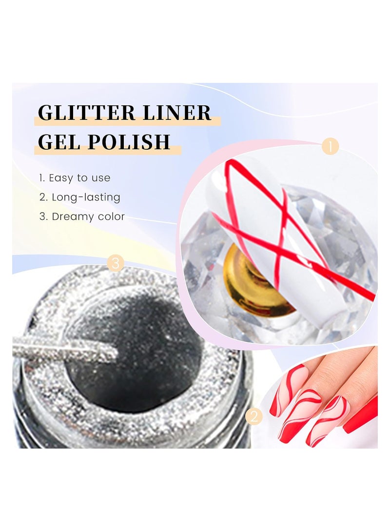 SYOSI 12 Colors Painted Gel Nail Polish Set, Glitter Liner Polish Kit, Glitter Gel Liner Art for DIY Profession Liner Art Polish Liner Gel Nail Glue Polish, Nail Art Design, Nail Salon DIY Manicure Kit - Image 4