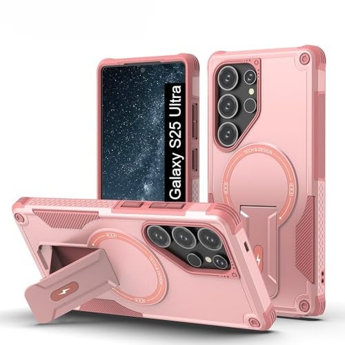 US LITE Back Cover for Samsung Galaxy S25 Ultra with Portable Kickstand | Mag-Safe Compatible Magnetic Case | Shockproof Military Grade Protection | Extreme Protection Phone Cover – Pink - Image 1