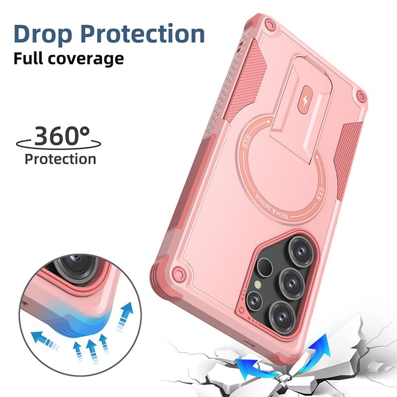 US LITE Back Cover for Samsung Galaxy S25 Ultra with Portable Kickstand | Mag-Safe Compatible Magnetic Case | Shockproof Military Grade Protection | Extreme Protection Phone Cover – Pink - Image 3