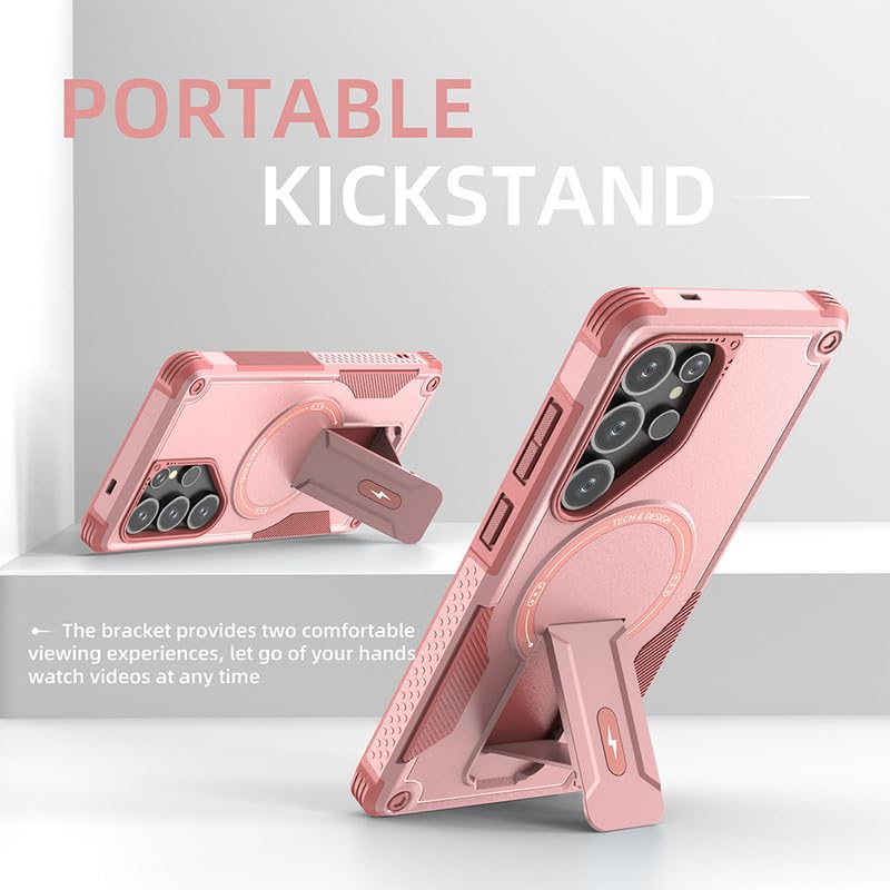 US LITE Back Cover for Samsung Galaxy S25 Ultra with Portable Kickstand | Mag-Safe Compatible Magnetic Case | Shockproof Military Grade Protection | Extreme Protection Phone Cover – Pink - Image 5