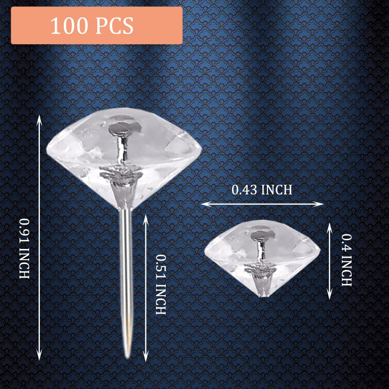 Sunenlyst 100Pcs Clear Push Pins for Cork Board, Decorative Thumb Tacks for Wall Hangings, Transparent Diamond Push Pin for Bulletin Board, Crystal Head Tacks for Posters, Office, Maps, Sofa, Office, Classroom - Image 2