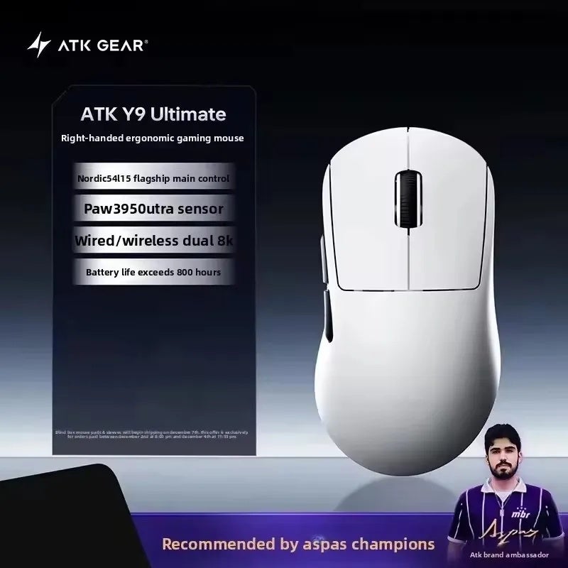 ATK Y9 Ultimate Tri-Mode Wireless Gaming Mouse, PAW3950 Ultra, Dual 8KHz, Lightweight, Right-Hand Ergonomic, for PC - Image 1