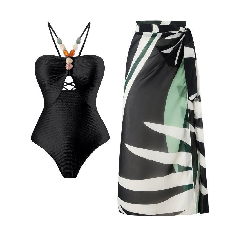 One-Piece Swimsuit Bikini Suit Bikini Conservative Belly-Covered Beach Skirt Chiffon Wrap Skirt Spring Swimsuit - Image 1