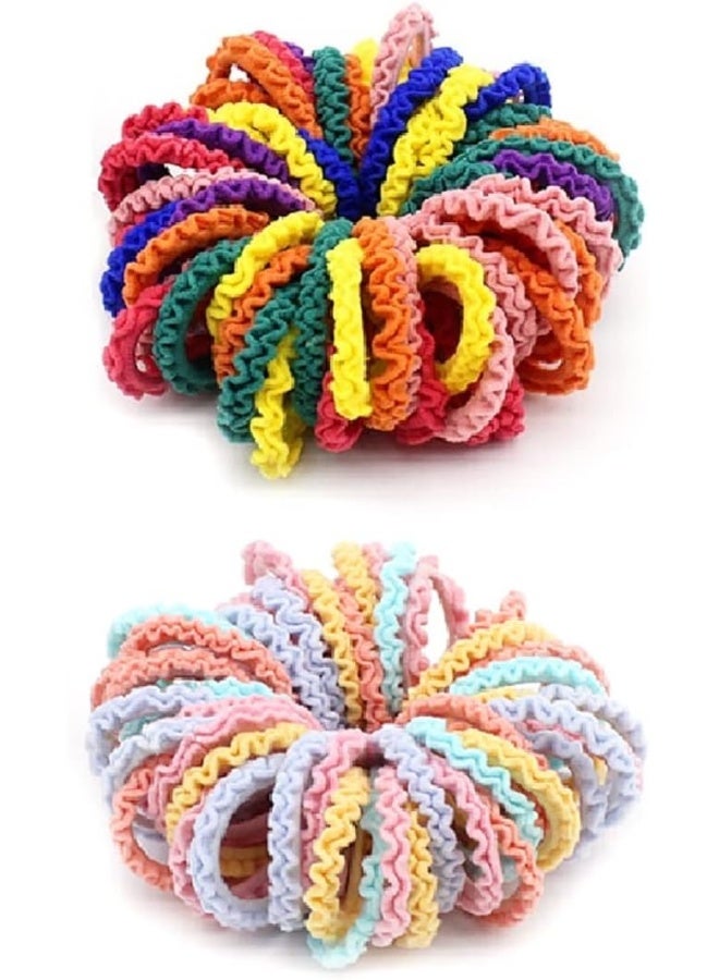 Hot&Sattion 100 Pcs Baby Hair Ties, Cotton Toddler Hair Ties for Girls and Kids, Multicolor Small Seamless Hair Bands Elastic Ponytail Holders - Image 1