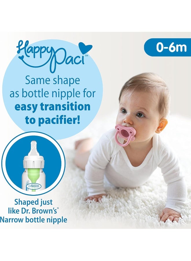 Dr. Brown's Dr. Brown's Natural Flow Anti-Colic Options+ Narrow Breast to Bottle Pump & Store Feeding Set with Slow Flow Nipples, Baby Bottle Travel Caps and 100% Silicone HappyPaci One-Piece Pacifier, Pink - Image 5