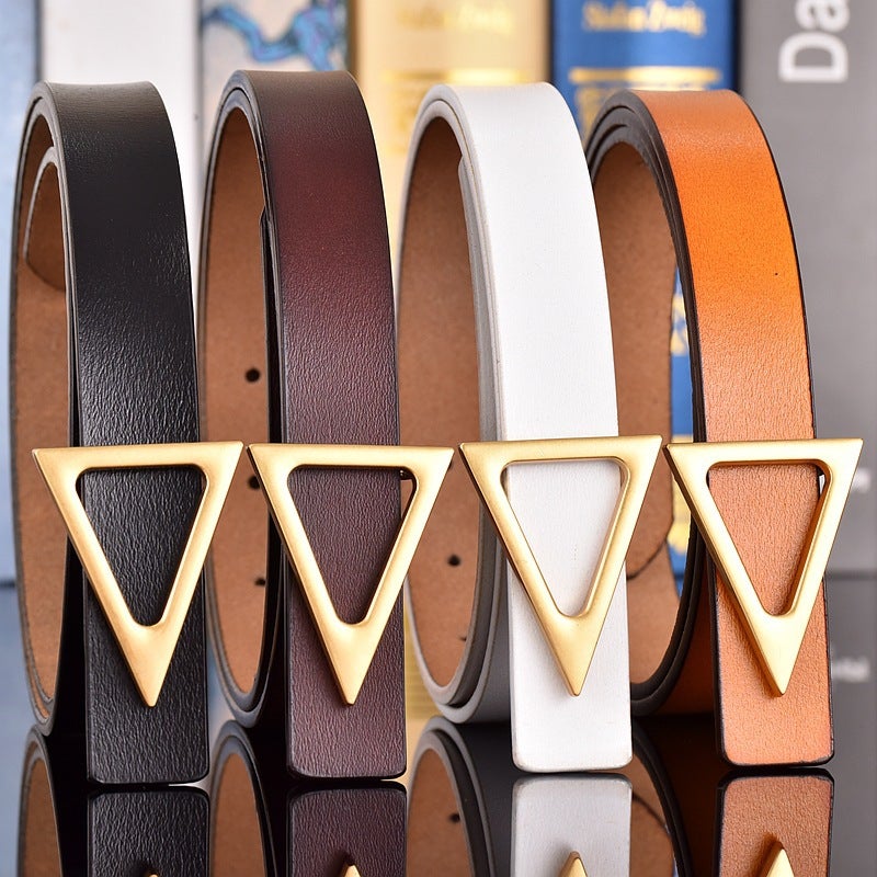 Girls' Leather Belt Smooth Buckle Tiktok Leather Belt Women'S Youth Belt Women'S Simple Internet Popular - Image 2