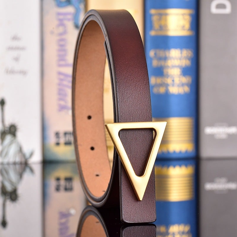 Girls' Leather Belt Smooth Buckle Tiktok Leather Belt Women'S Youth Belt Women'S Simple Internet Popular - Image 1
