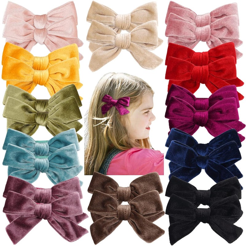 4 inch Velvet Hair Bows Clips 24pcs Toddler Girls Hair Bows Full Lined Alligator Clip Accessories Baby Girl Ponytail Pigtail Holder 12 Pairs Hair Clips