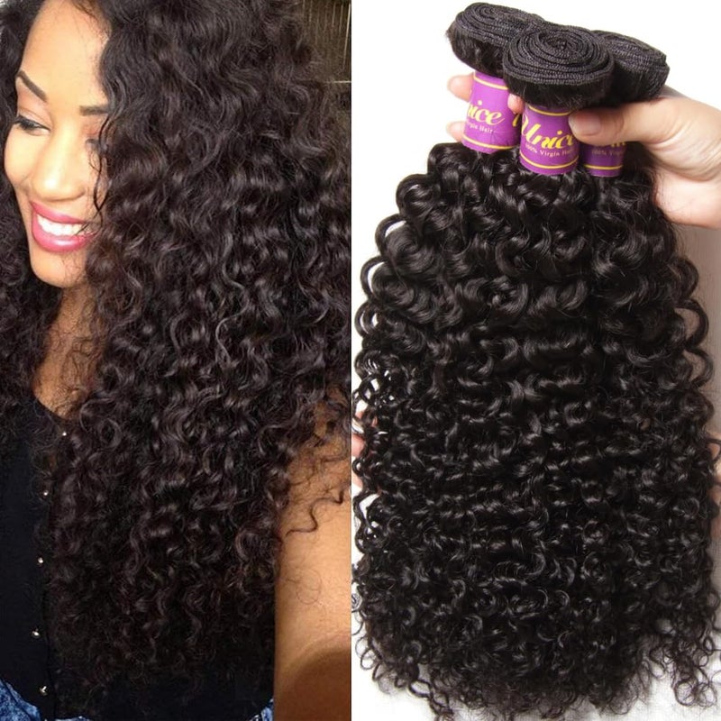 UNICE Human Hair Bundles Curly 12 14 16 inch 100% Unprocessed Malaysian Virgin Weave 3 Bundle Real Natural Black Human Hair Extensions 1B Natural Black Color for Women - Image 1