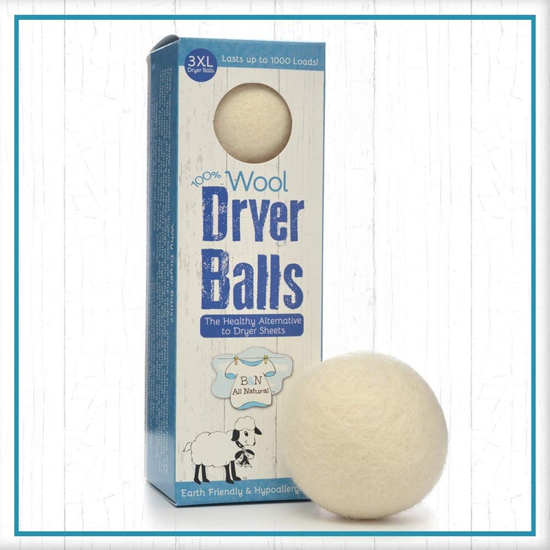 B&N All Natural at Home, Daisy's Wool Dryer Balls for Sensitive Skin, High Moisture Absorbent, Static Reducing and Wrinkle Prevention, XL Pieces, White, 3 Count - Image 1