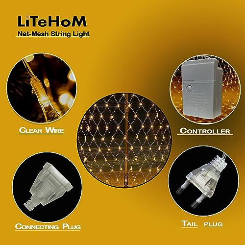 Litehom LED Net Mesh String Lights, 6.6Ft X 6.6Ft, 144 LEDs, 8 Modes Diwali Decor with Diwali Lights for Home Decoration! LED Diwali Light, LED Lights for Home Decoration (Warm Net Light) - Image 4