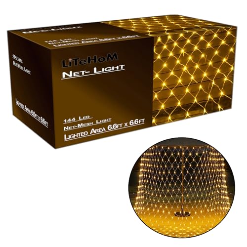 Litehom LED Net Mesh String Lights, 6.6Ft X 6.6Ft, 144 LEDs, 8 Modes Diwali Decor with Diwali Lights for Home Decoration! LED Diwali Light, LED Lights for Home Decoration (Warm Net Light) - Image 5