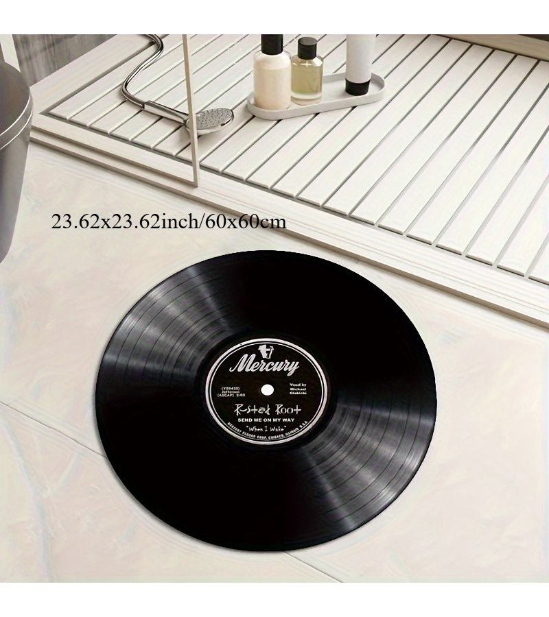Vintage Vinyl Record Mat 160*160cm Machine Washable Round PVC Backing Retro Decor For Living Room Bedroom Office Lightweight Durable Gift For Christmas Valentine Day Spring Summer - Image 3