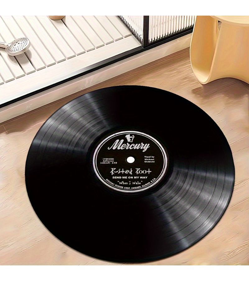 Vintage Vinyl Record Mat 160*160cm Machine Washable Round PVC Backing Retro Decor For Living Room Bedroom Office Lightweight Durable Gift For Christmas Valentine Day Spring Summer - Image 4