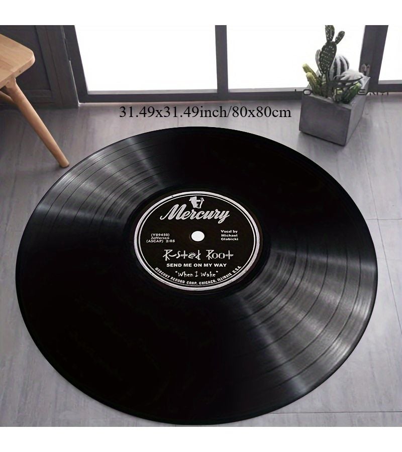 Vintage Vinyl Record Mat 160*160cm Machine Washable Round PVC Backing Retro Decor For Living Room Bedroom Office Lightweight Durable Gift For Christmas Valentine Day Spring Summer - Image 2