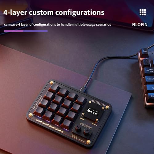 NLOFIN Double Knob Custom Macro Pad Programmable Designer Mini Keyboard 16 Keys with Screen (Black,KB16) - Image 3