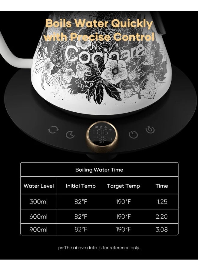 الكوكيناري غلاية كهربائية Cocinare Artisan Collection Blossom برقبة إوزة، سعة 0.9 لتر، من الفولاذ المقاوم للصدأ، مع تحكم دقيق في درجة الحرارة - Image 5