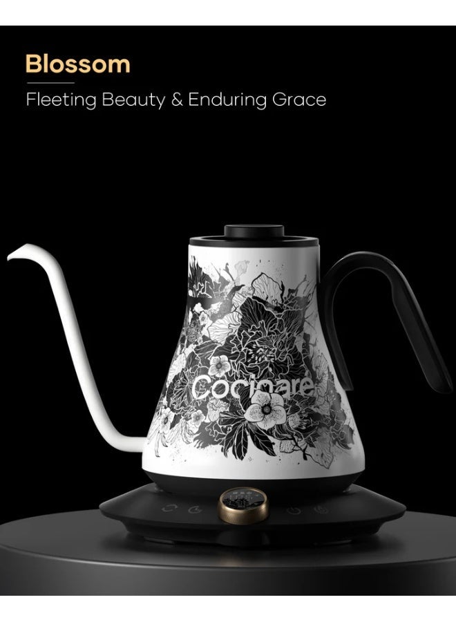 الكوكيناري غلاية كهربائية Cocinare Artisan Collection Blossom برقبة إوزة، سعة 0.9 لتر، من الفولاذ المقاوم للصدأ، مع تحكم دقيق في درجة الحرارة - Image 3