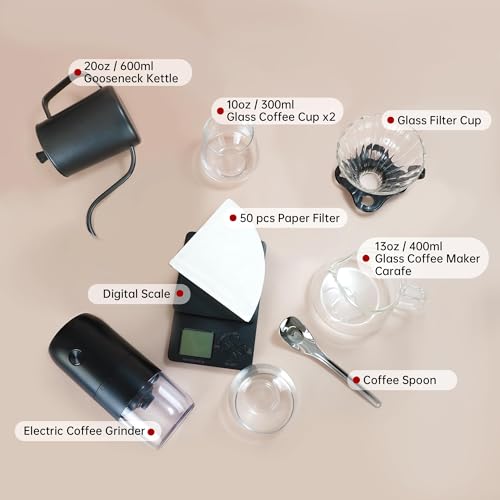 SuperCook Coffee Pour Over Kit Hand Drip with Kettle, Electric Grinder, Camping Travel Coffee Kit Ideal for Anniversary Birthday Gift - Image 2