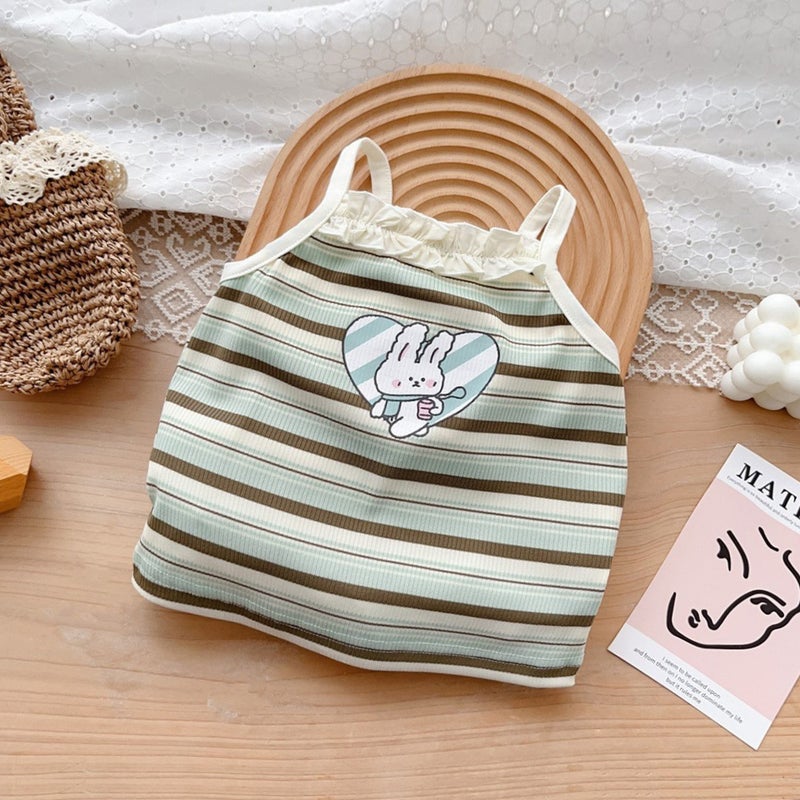 Korean Style Baby Clothes 2024 Summer New 1-3 Years Old Baby Boy Cotton Two-Piece Thin Class A Outfit N green [sling]]