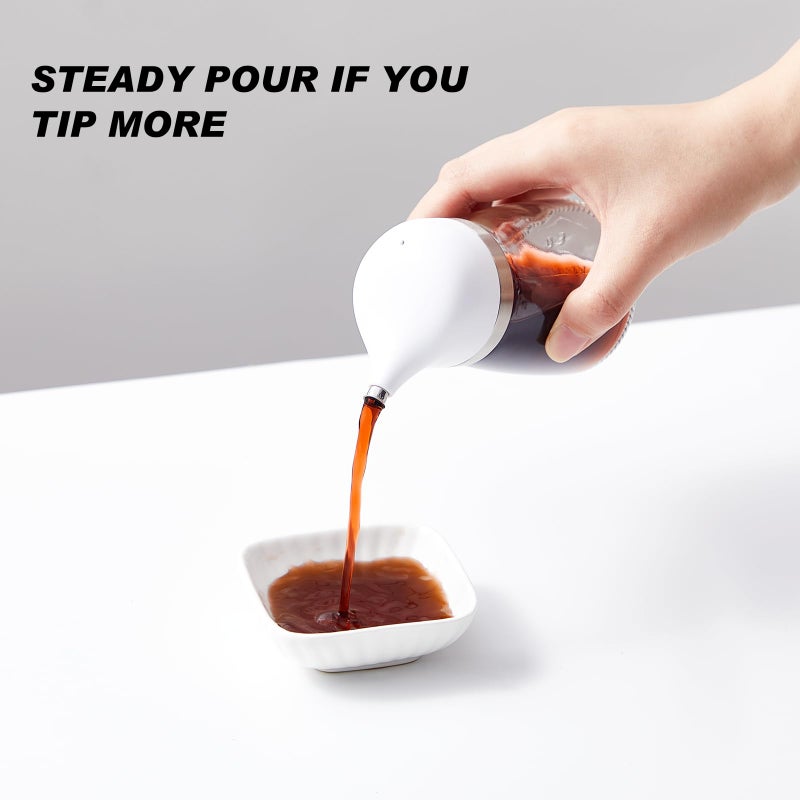 Yiyiring Glass Soy Sauce Dispenser, Small Olive Oil and Vinegar Dispenser, Soy Sauce Bottle, Non Drip Spout Cruet Bottle Container for Oil Vinegar Seasoning Kitchen(5 oz,White and Black,2 Pcs) - Image 3