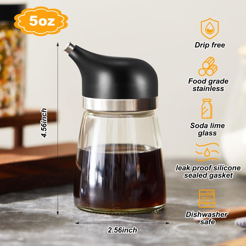 Yiyiring Glass Soy Sauce Dispenser, Small Olive Oil and Vinegar Dispenser, Soy Sauce Bottle, Non Drip Spout Cruet Bottle Container for Oil Vinegar Seasoning Kitchen(5 oz,White and Black,2 Pcs) - Image 2