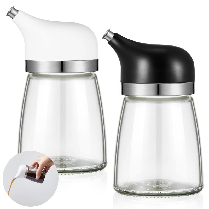 Yiyiring Glass Soy Sauce Dispenser, Small Olive Oil and Vinegar Dispenser, Soy Sauce Bottle, Non Drip Spout Cruet Bottle Container for Oil Vinegar Seasoning Kitchen(5 oz,White and Black,2 Pcs) - Image 1