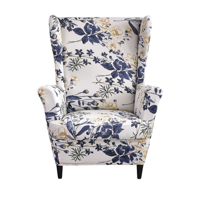 Wing Chair Slipcovers 2 Pieces Stretch Spandex Wingback Chair Covers Sofa Slipcover Printing Wingback Armchair Slipcovers Furniture Protector Couch Soft with Elastic Bottom for Wingback Chairs12
