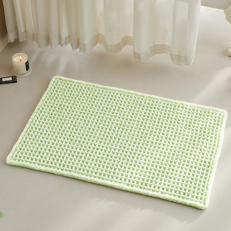 TYUU Waffle Bath Mat, Boho Bathroom Rugs Non Slip Washable Super Absorbent Quick Dry Cute Bath Mat Farmhouse Bathroom Decor, 30"x20" Pale Green - Image 1