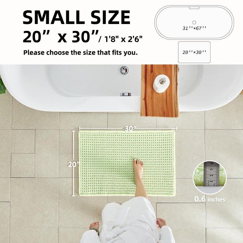 TYUU Waffle Bath Mat, Boho Bathroom Rugs Non Slip Washable Super Absorbent Quick Dry Cute Bath Mat Farmhouse Bathroom Decor, 30"x20" Pale Green - Image 2
