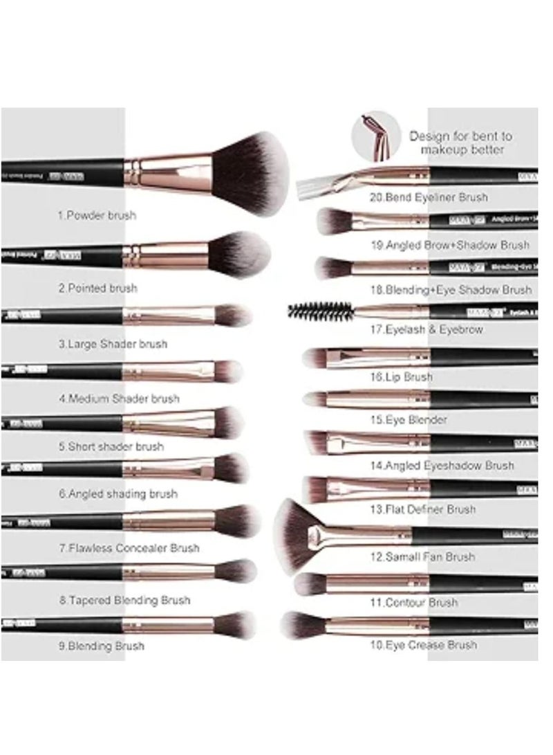 مانجي مجموعة فرش مكياج احترافية مكونة من 20 قطعة من فرش المكياج وفرش أحمر الخدود وفرش ظلال العيون وفرشاة كابوكي للسفر ومزج الكونسيلر وبودرة الوجه ومجموعة فرش مكياج العيون - Image 4