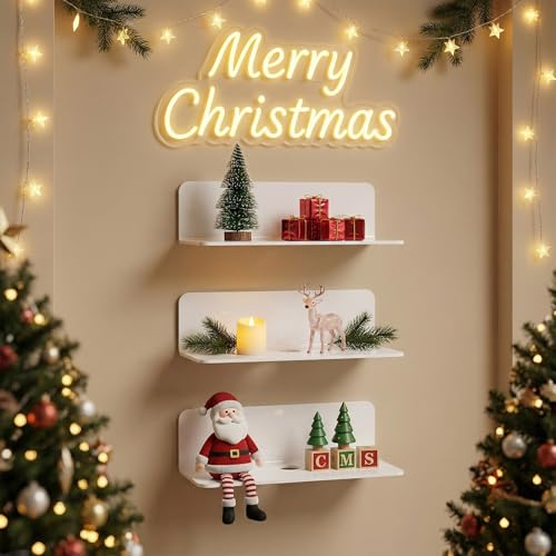 OAPRIRE White Floating Shelves Wall Mounted Set of 2 - Easily Expand Wall Space - Acrylic Hanging Shelves for Bedroom, Gaming Room, Living Room, Bathroom, Office with Cable Clips - Image 2