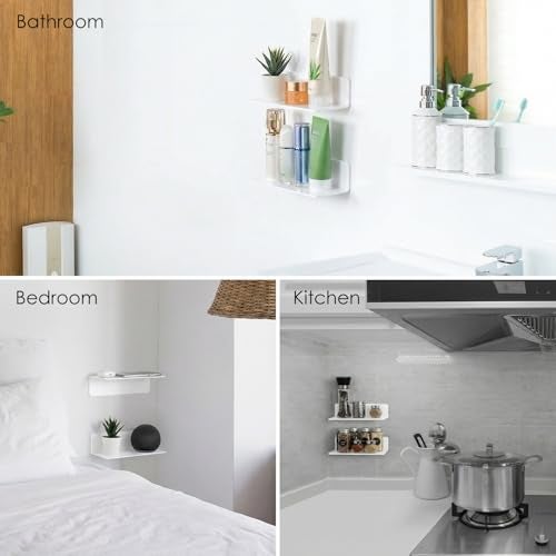OAPRIRE White Floating Shelves Wall Mounted Set of 2 - Easily Expand Wall Space - Acrylic Hanging Shelves for Bedroom, Gaming Room, Living Room, Bathroom, Office with Cable Clips - Image 3