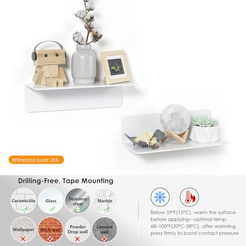 OAPRIRE White Floating Shelves Wall Mounted Set of 2 - Easily Expand Wall Space - Acrylic Hanging Shelves for Bedroom, Gaming Room, Living Room, Bathroom, Office with Cable Clips - Image 4