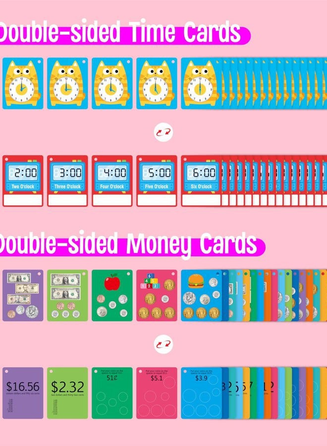 SpriteGru 52 PCS Time & Money Flashcards, Double Sided Cognition Cards-Coin Value, Coin Combinations, Counting Coins, Telling Time, Reading Clocks, Learning Tool for Kids Ages 6+ Kindergarten Toddlers - Image 4