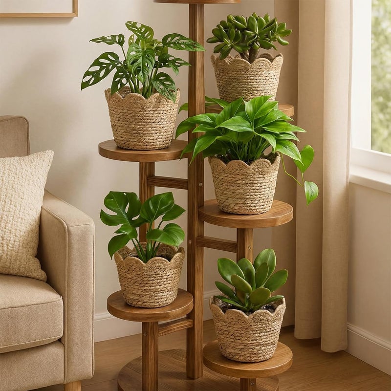 AceOrbit 6 Pcs Scalloped Seagrass Plant Basket with Plastic Liners Rattan Woven Plant Basket Wicker Planter for Indoor Outdoor Flower Pots Cover and Rustic Farmhouse Boho Room Decor (Large) - Image 3