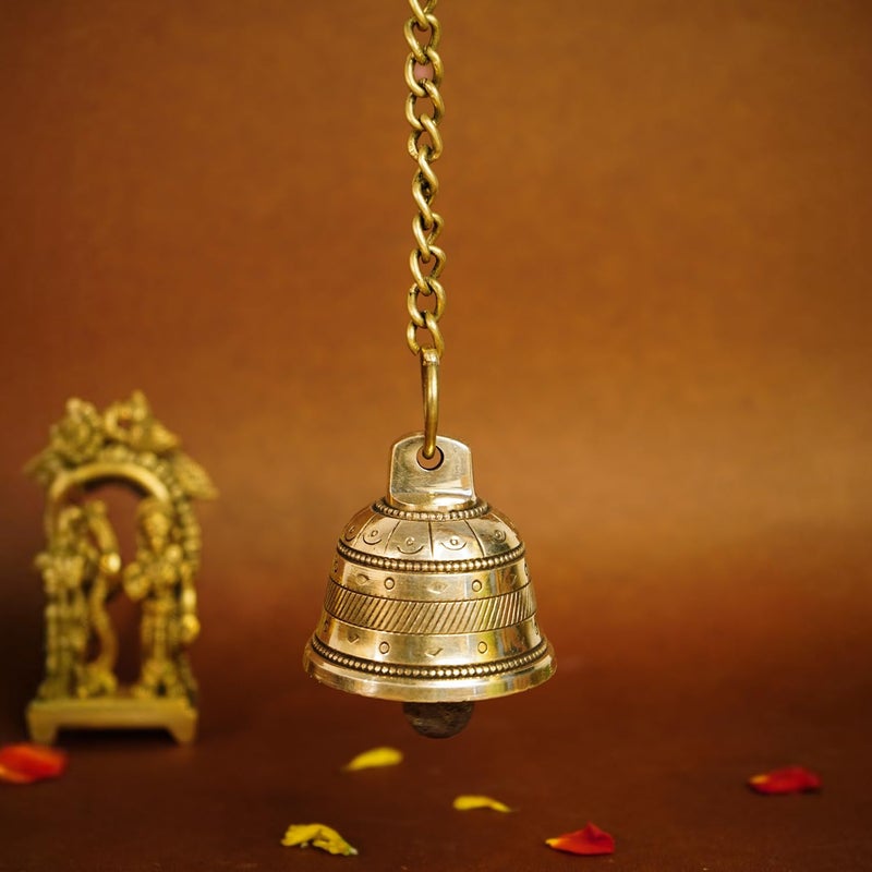 Ekhasa Ekhasa 100 Pure Brass Hanging Bells for Pooja Room Mandir Decor Home Decoration Mandir Bells with Hanging Decorative Temple Bell Hanging Accessories for Pooja Door Chain Hook Included  - Image 1