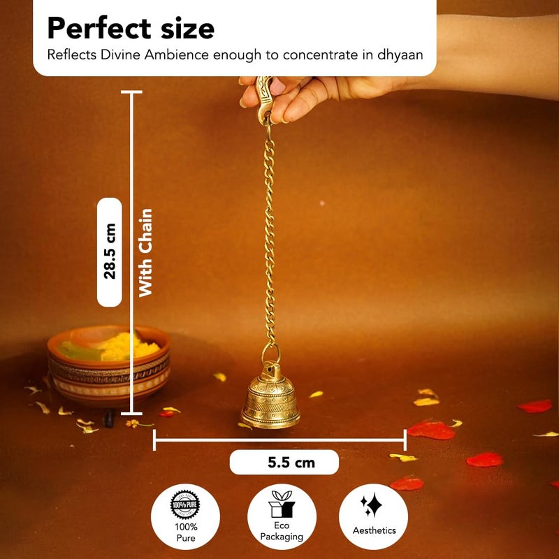 Ekhasa Ekhasa 100 Pure Brass Hanging Bells for Pooja Room Mandir Decor Home Decoration Mandir Bells with Hanging Decorative Temple Bell Hanging Accessories for Pooja Door Chain Hook Included  - Image 2