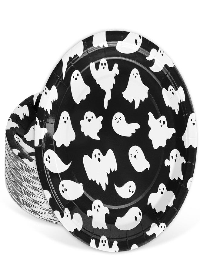 Whaline 40 Pcs Halloween Ghost Paper Plates Black White Cute Ghost Disposable Plates 9 Inch Party Tableware for Trick or Treat Birthday Baby Shower Table Decor Supplies - Image 1