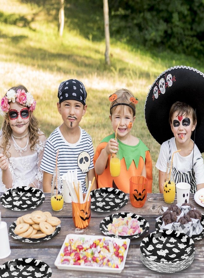 Whaline 40 Pcs Halloween Ghost Paper Plates Black White Cute Ghost Disposable Plates 9 Inch Party Tableware for Trick or Treat Birthday Baby Shower Table Decor Supplies - Image 4