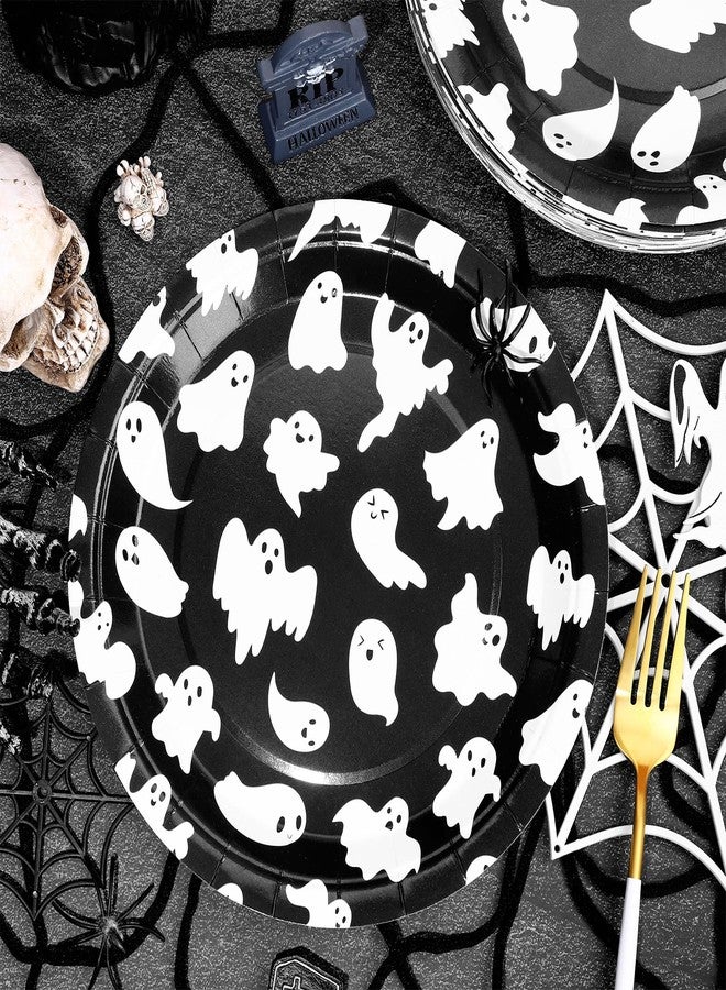 Whaline 40 Pcs Halloween Ghost Paper Plates Black White Cute Ghost Disposable Plates 9 Inch Party Tableware for Trick or Treat Birthday Baby Shower Table Decor Supplies - Image 3