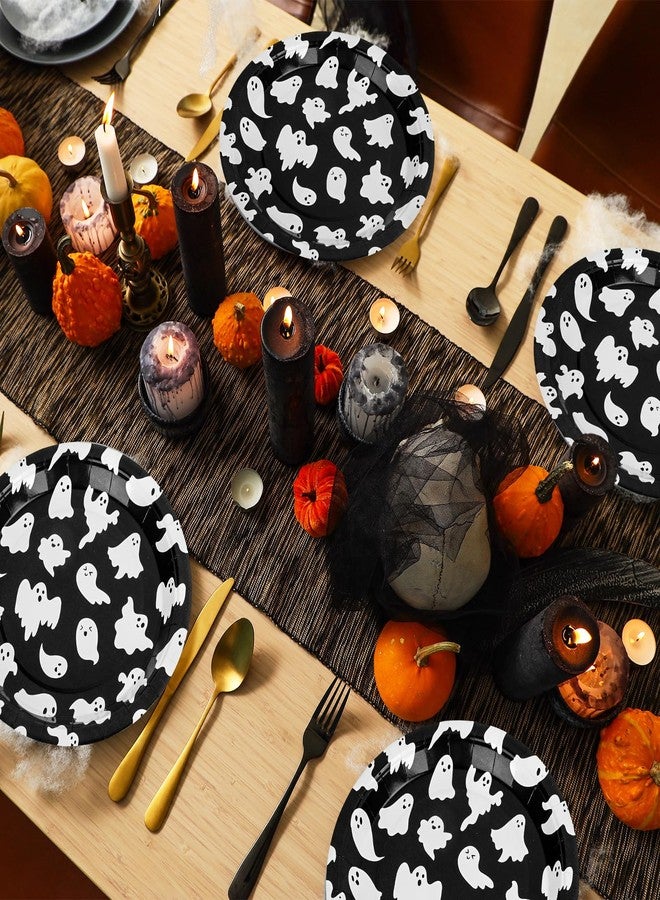 Whaline 40 Pcs Halloween Ghost Paper Plates Black White Cute Ghost Disposable Plates 9 Inch Party Tableware for Trick or Treat Birthday Baby Shower Table Decor Supplies - Image 5